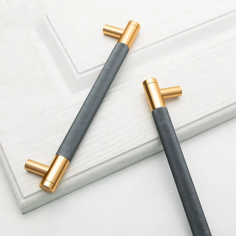 Luxury Knurled Handles Aluminium T Bar Handles Wardrobe Door Pulls Kitchen Cabinet Drawer Pulls Decoration Handles