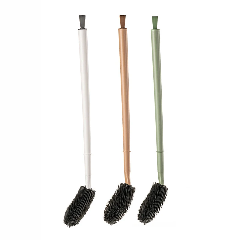 Home cleaning brushes cleaner bathroom flushable long handle silicone toilet brush flat silicone toilet brush with holder set