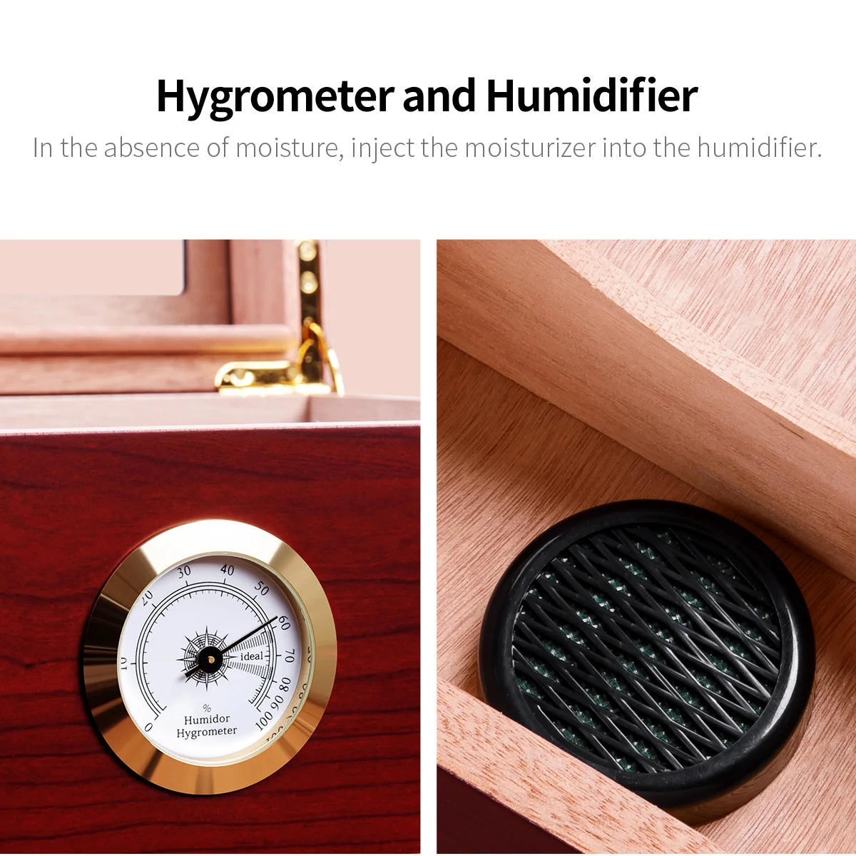 CIGARLOONG Cedar Wood Humidor with Built-in Hygrometer Box Humidifier, Piano Lacquer Cigar Humidor