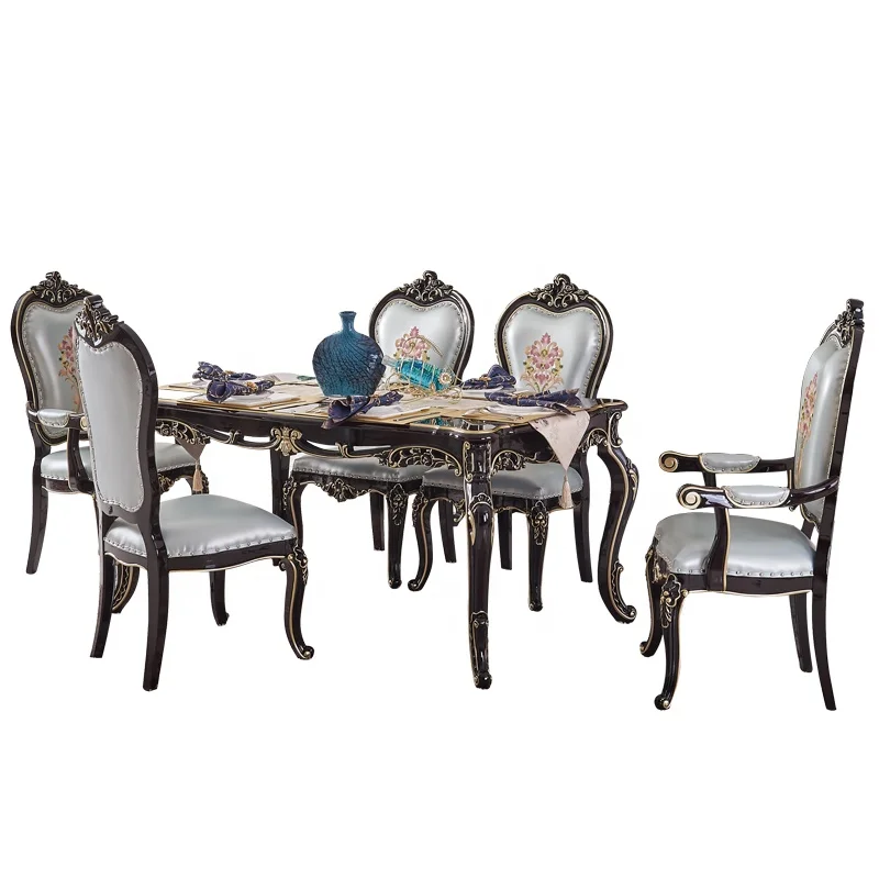 Роскошный Деревянный резной обеденный стол, набор из 6 стульев, мебель для столовой, 1 шт.