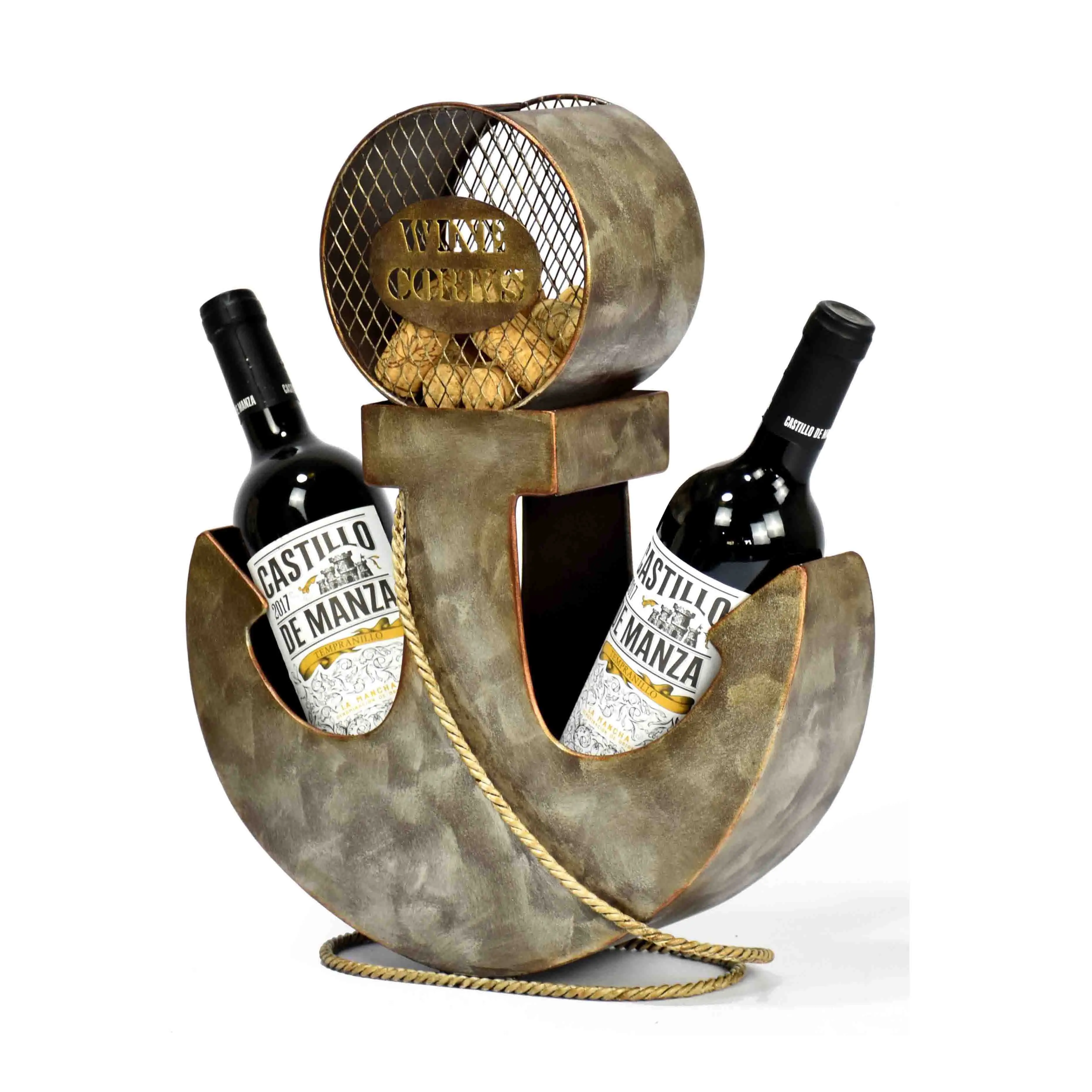 Modern Design Home Decor Ship Anchor Shape Metal Wine Bottle Holder Wine Corks Holder