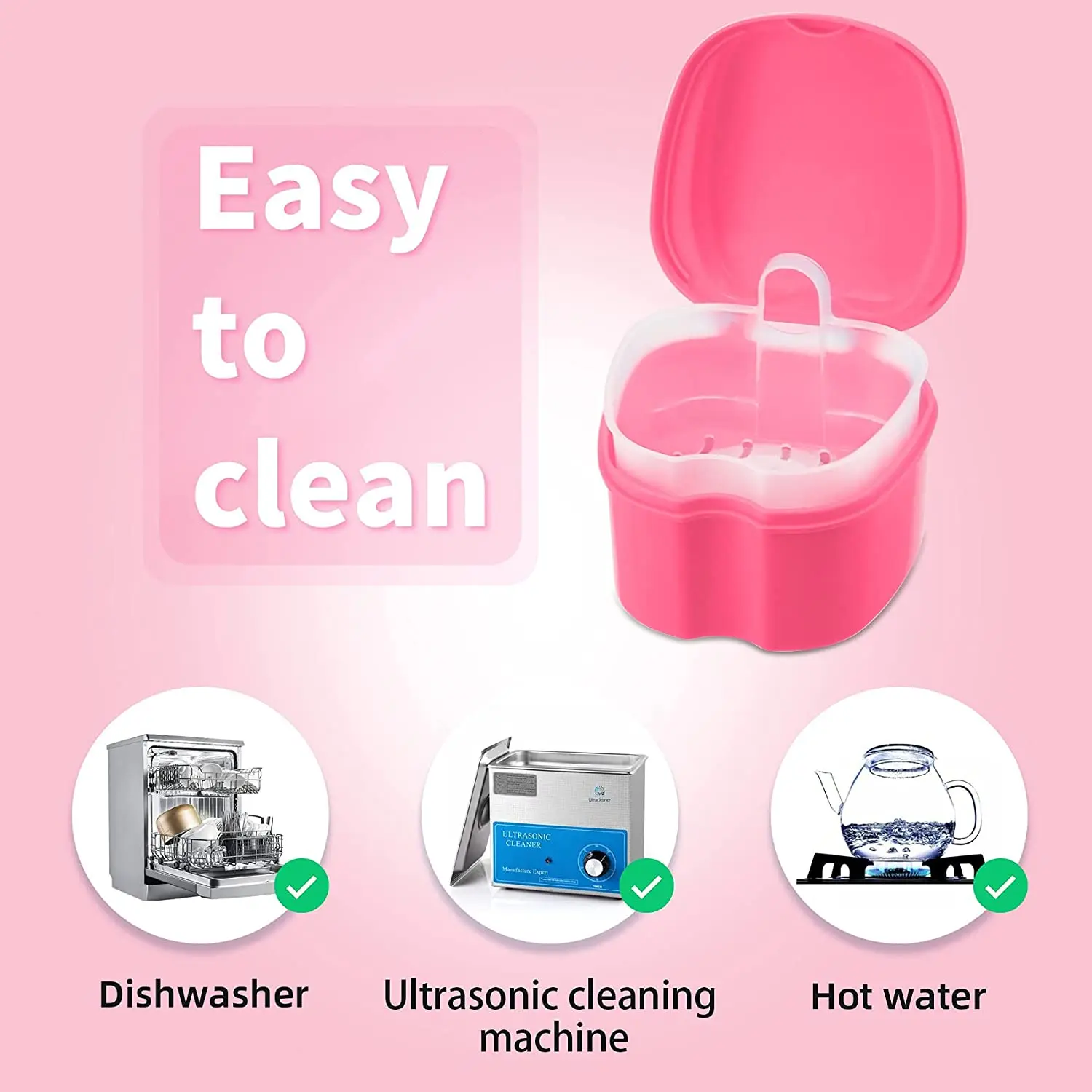 Denture Case Orthodontic Dental Retainer Box False Teeth Storage Container Denture Cleaning Box with Filter