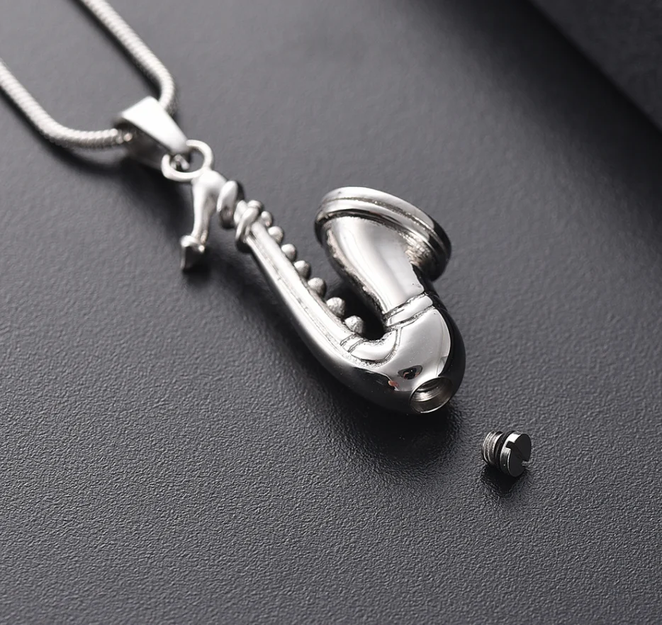 Stainless Steel Saxophone Pendant Necklace Urn Necklace For Human Ashes Music Cremation Jewelry Locket Keepsake For Women Men