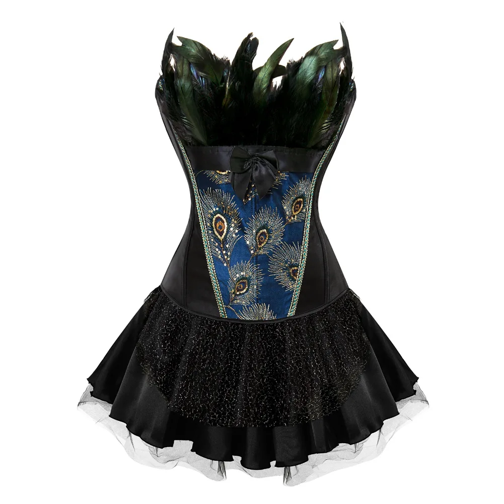 King Mcgreen star Embroidery Overbust Corset Dress Plus Size Gothic Peacock Feathers Bustier Tops Vintage Women Sexy Costume