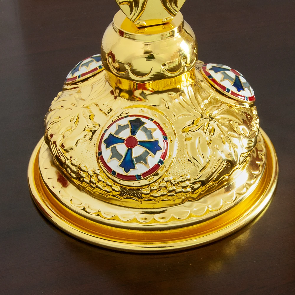 HT New Orthodox Jesus Crucifix With Mary Religion Character Icon Color Enamel Decor Bishop Prayer Handheld Cross Altar Cross