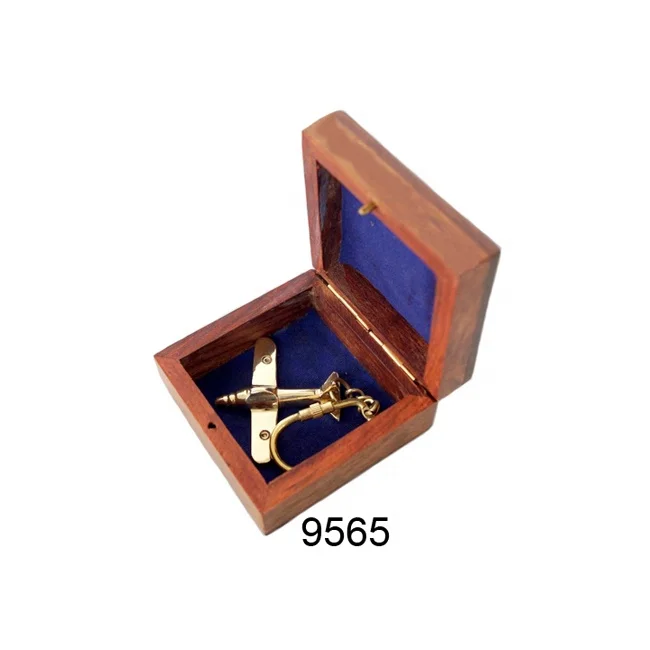 Handicrafts Metal Nautical Brass Ship Anchor Key Chain and Key ring with Wooden Box Key Rings For Gift or sale