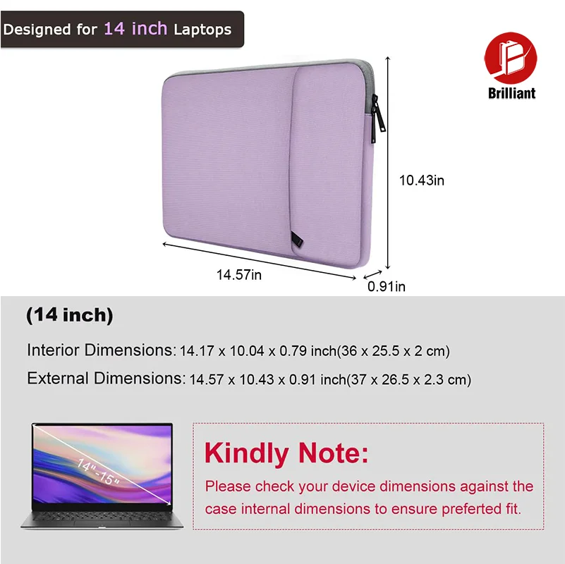 Waterproof 14-Inch Laptop Case Sleeve For HP Dell Lenovo ASUS Acer Chromebook Swift Go VivoBook Compatible 14-Inch Laptops