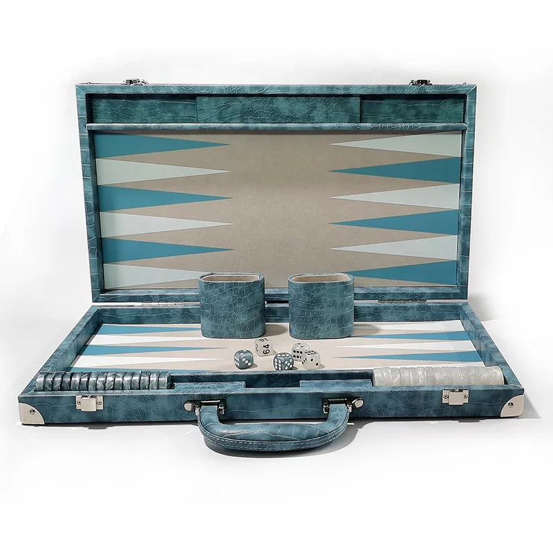 Wood 18 Inches Backgammon Board Game Set with Premium Leather Dice Cups and resin Game Chips