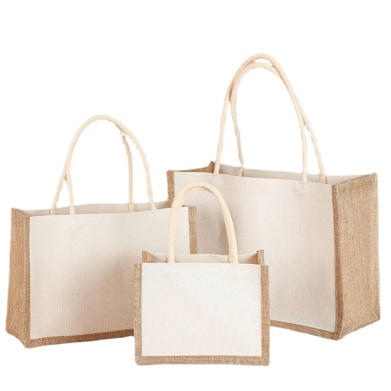recycled Small Blank Canvas Gift jute Bag for Women Bridesmaid Wedding Burlap Tote Bag Mini Jute Canvas tote Bag with Handles