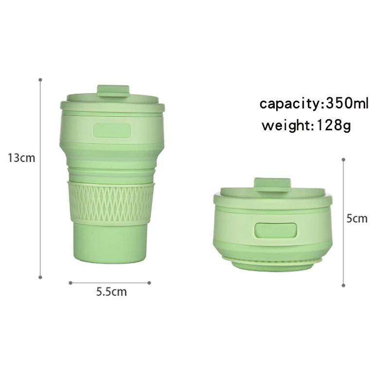 BPA-free  350 ml leak proof portable Silicone foldable Travel mug  Heat Resistant Collapsible Coffee Cups With Lids