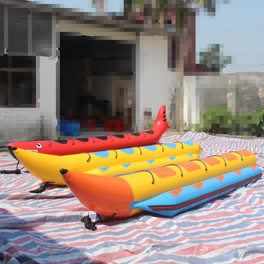 Customized summer Red Shark Fly Fish Inflatable Water Towable Banana Boat Sled For 6 Person For Sale