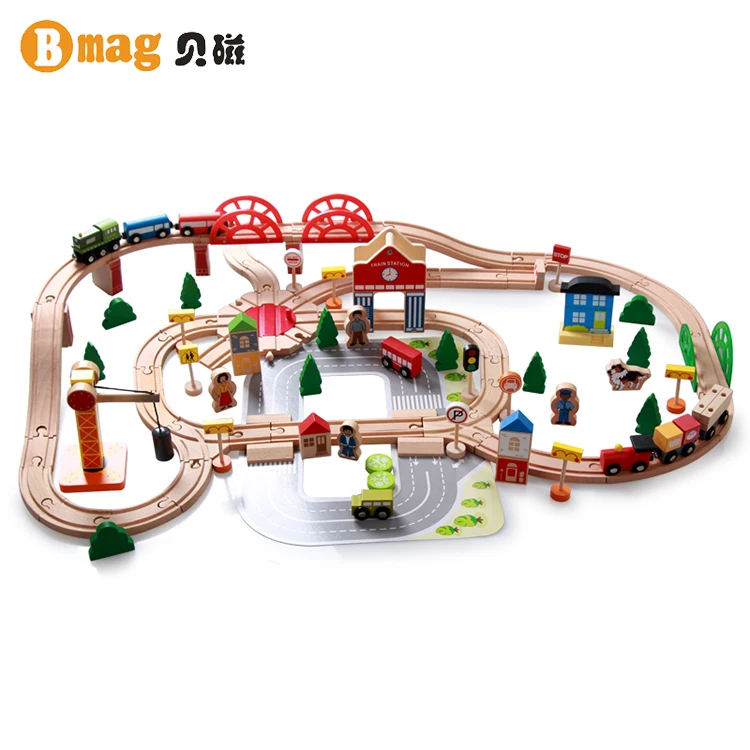 Оптовая продажа 2021, деревянные игрушки, цветная железная дорога, двухсторонняя деревянная железная дорога