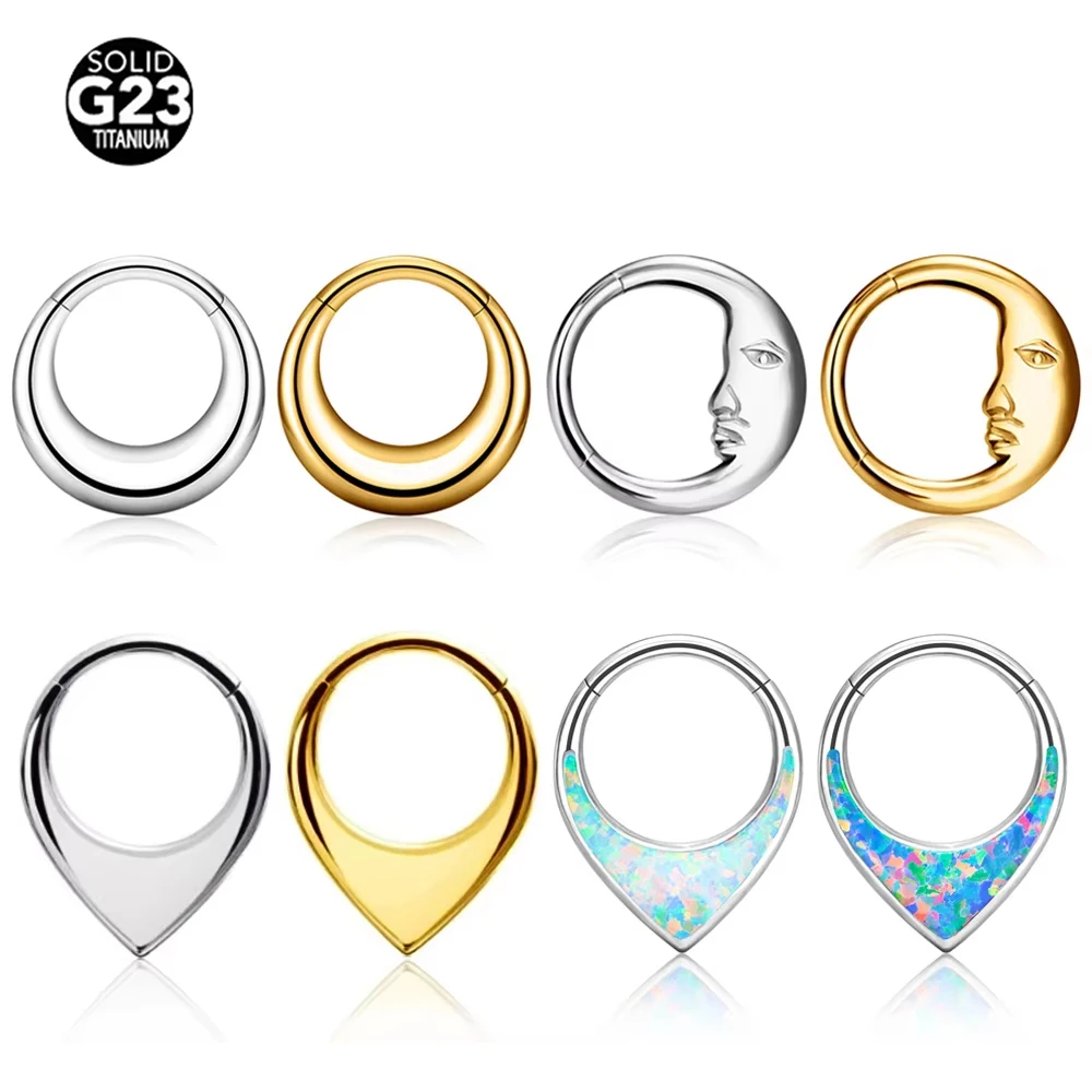 Gaby ASTM-F136 Titanium Opal Nose Ring Cartilage Segment Clicker G23 Body Piercing de Titanio Wholesale Daith PiercingJewelry