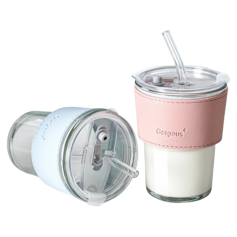 Wholesaler Cheap Iced Coffee Cups Water Cup Glass Coffee Mugs Drinking Glass Cups 13oz Glass Tumbler with Straw and Lid