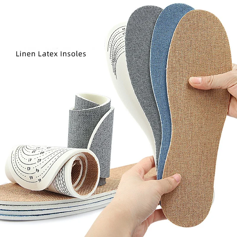 Linen Latex Insoles Unisex Soft Breathable Sweat Absorbing Shock Absorption Shoes Pads Summer Cool Casual Sports Shoes Inserts