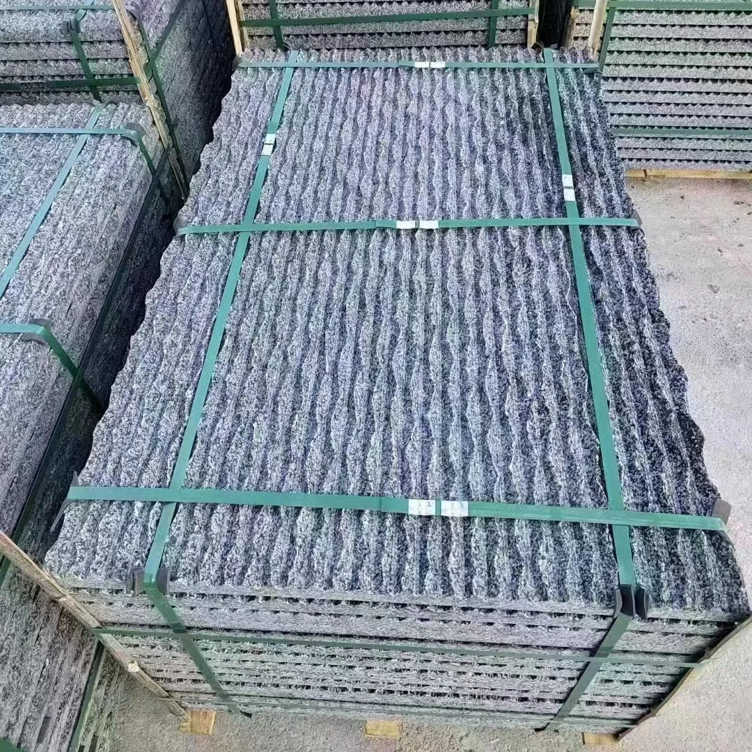Natural Dark Gray Stone Chiseled Wall Tile Black Granite waterflow serrated surface Wall Panels