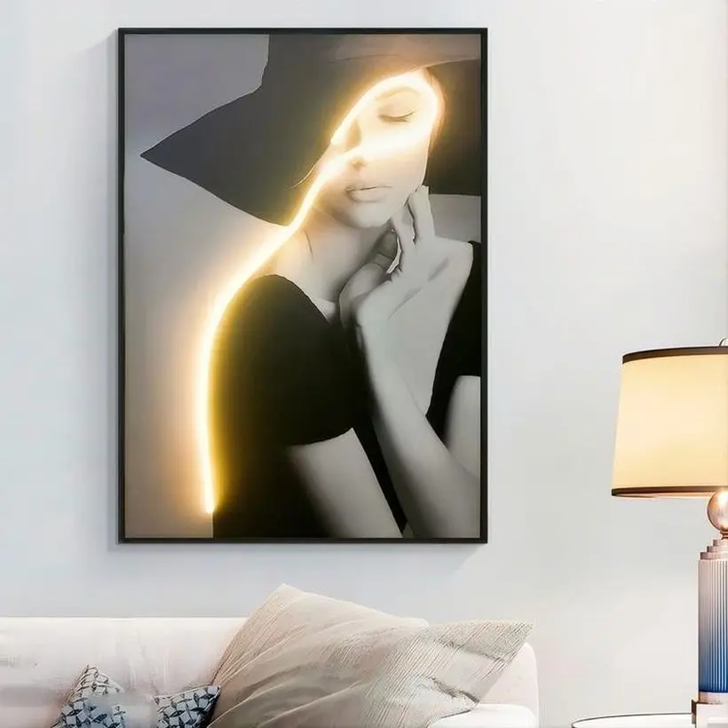 high-quality Wall Painting Led Light Portraits Painting Entrance Decorative Illuminating Picture Wall Art
