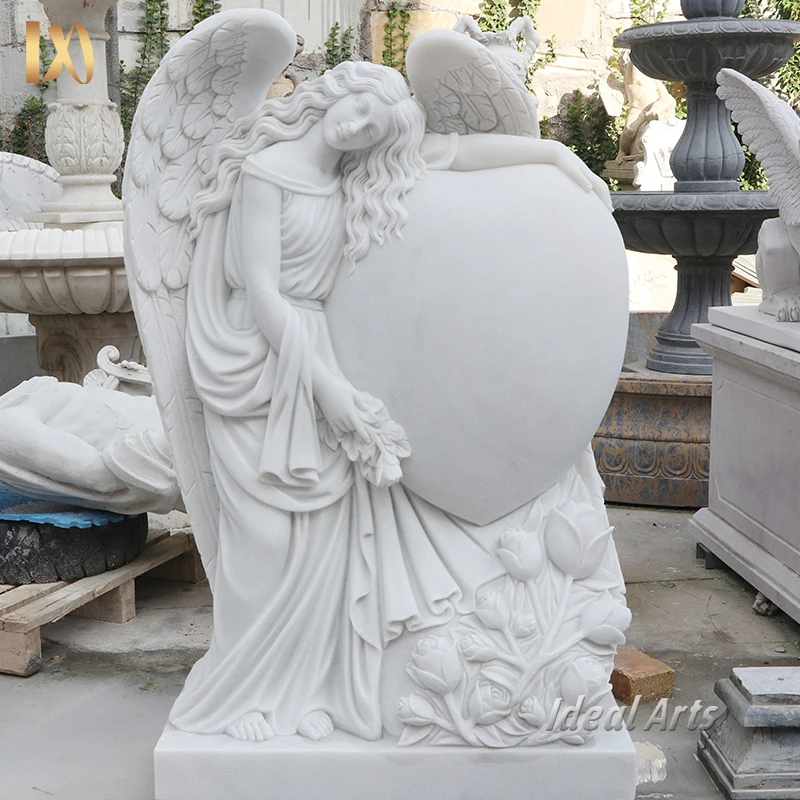 Customized White Granite Marble Weeping Angel Headstone Memorial Tombstone