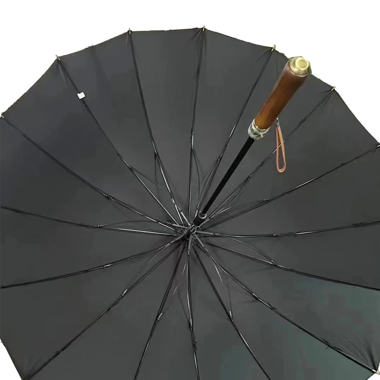 High Quality 16K Straight Umbrella auto open Fiberglass Ribs Custom Logo Print wood Handle Polyester Golf Umbrella for Promotion