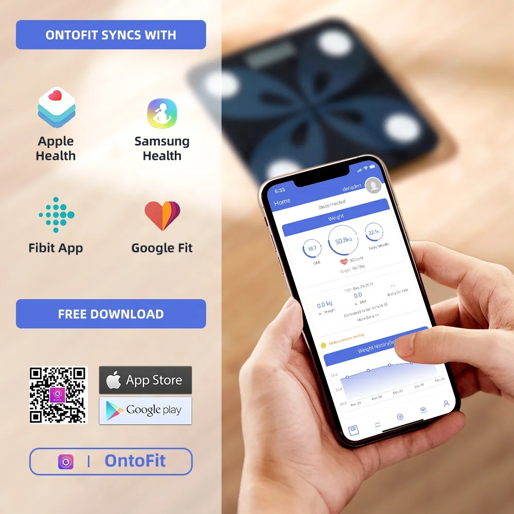 Bathroom Household Digital Tempered Glass Electronic Smart App Water Weight Body Fat BMI Health Analyzer Scales