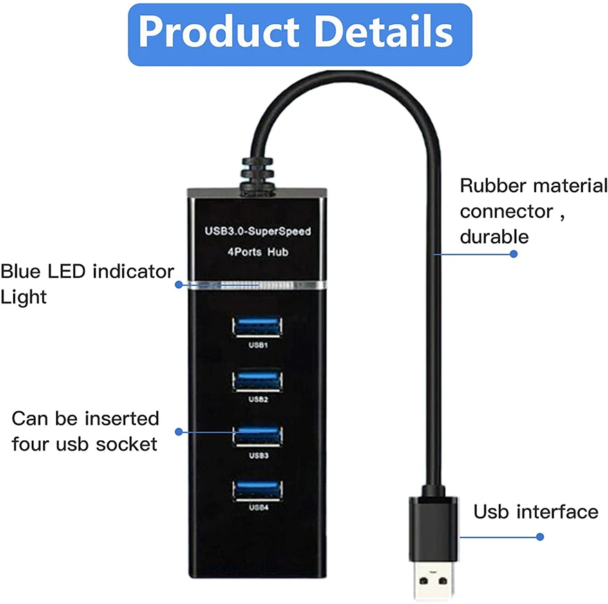 Супер скорость мульти 4 порта USB 3 0 концентратор со светодиодной подсветкой 5 Гбит/с Type C 1 2 разветвитель адаптера для