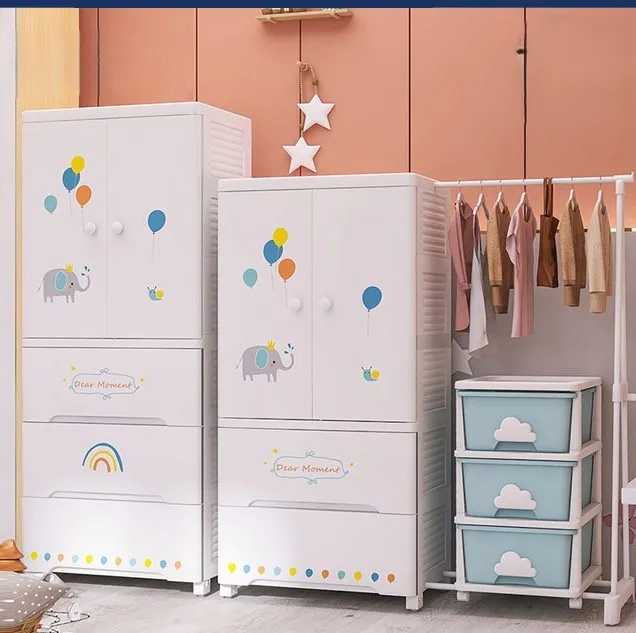 Double door baby cartoon wardrobe household plastic thickened simple storage cabinet for storage Storage cabinet