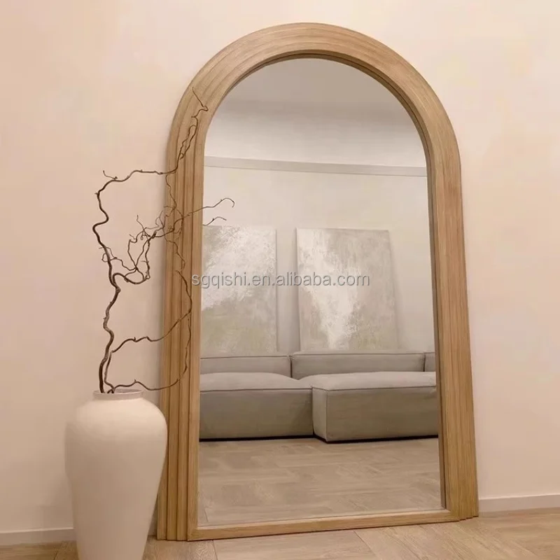 Custom extra large modern arched floor standing mirror Nordic luxury decor full length wood framed dressing mirror miroir espejo
