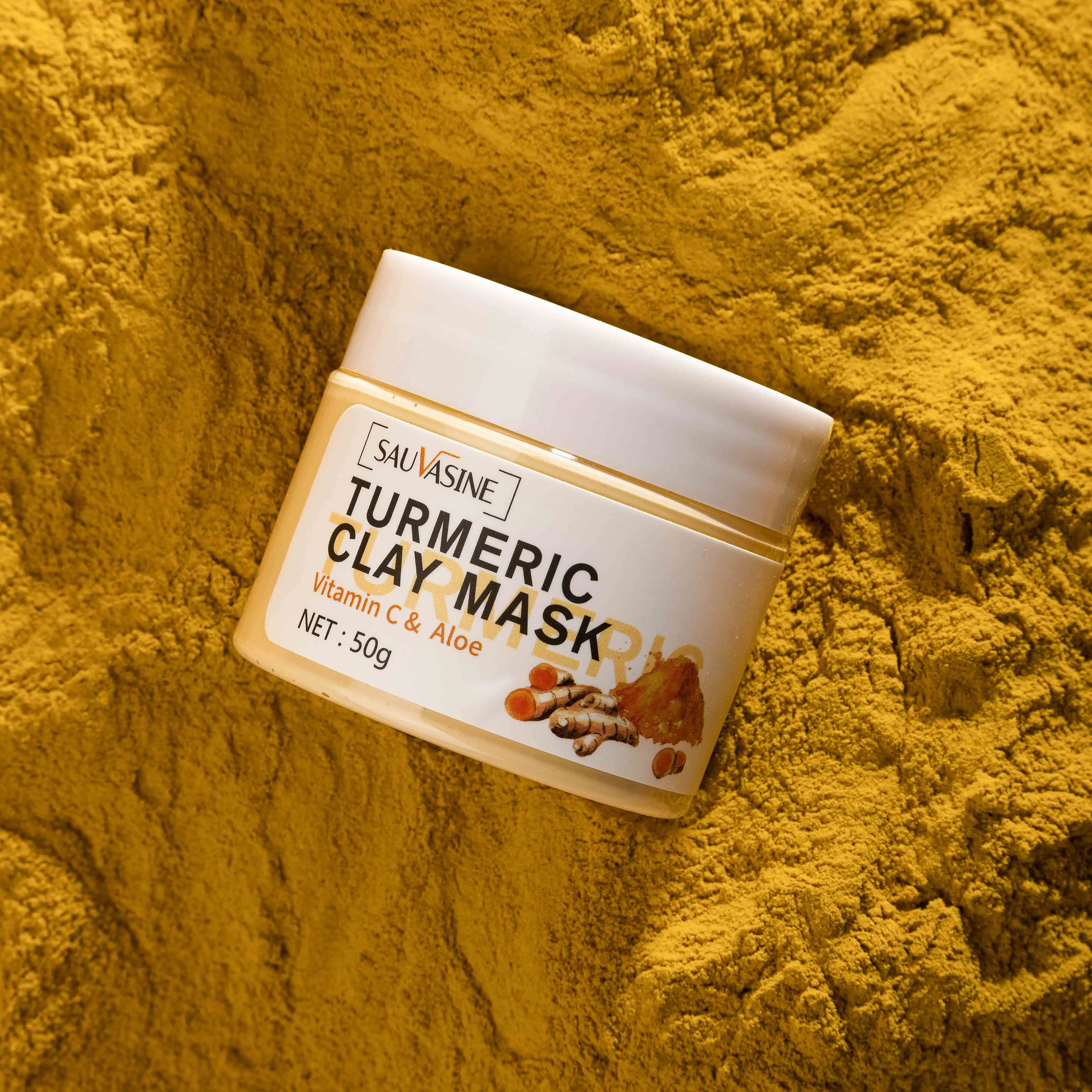 Private label vegan organic pure black head deep cleaning whitening firming vitamin C facial mud mask cream turmeric clay mask