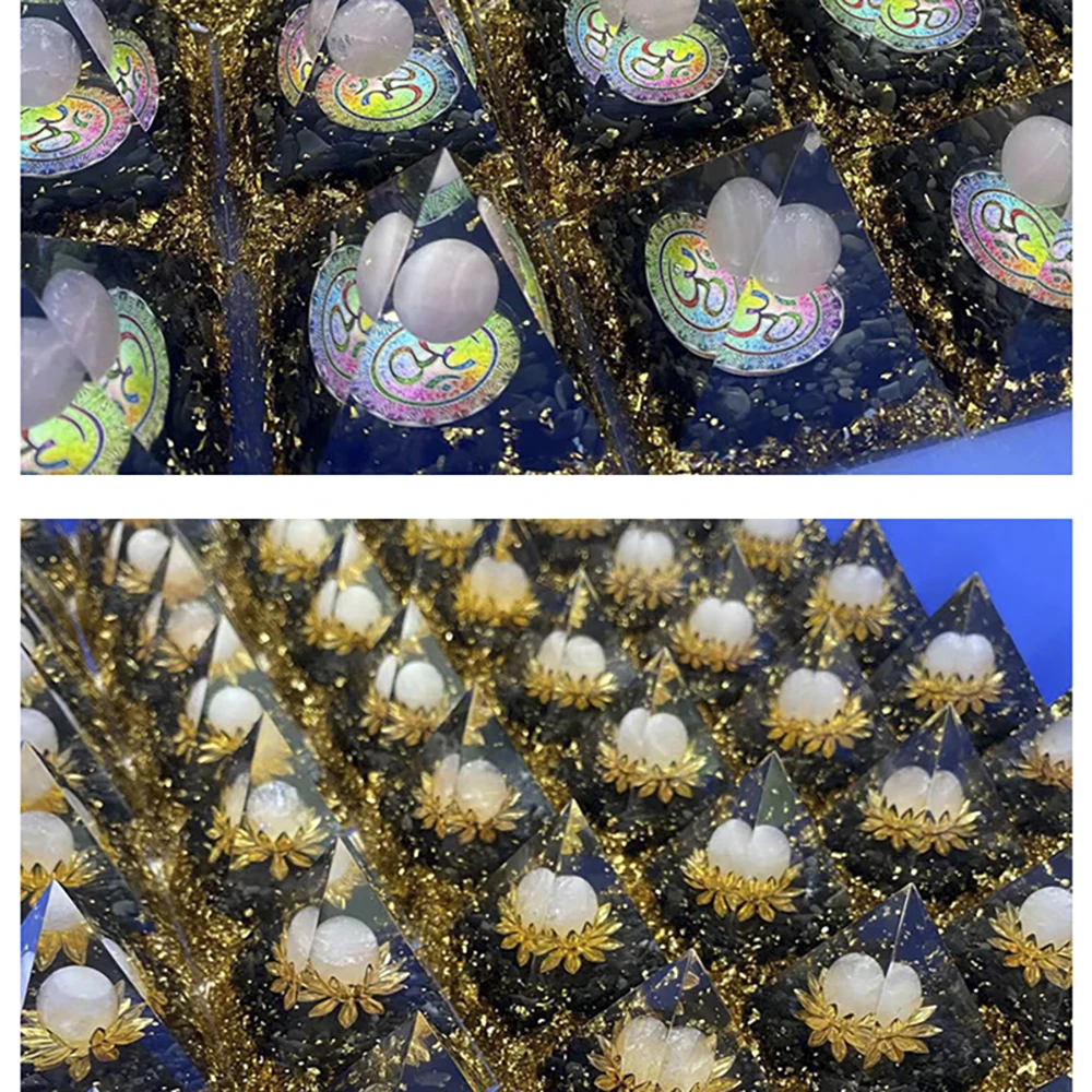 1 pc Natural Crystal Ball Pyramid Ornament Resin Glue Wrapped Crystal Gravel Home Small Ornament Box Popular Crafts