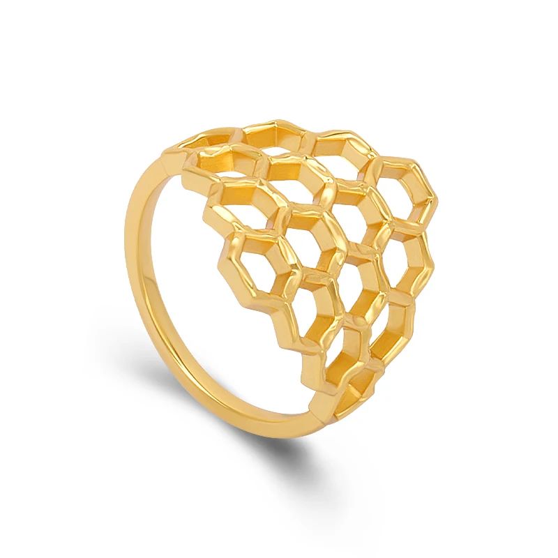 925 Sterling Silver 18K Gold Plated Forest Creatures Series Hollow Beehive Honeycomb Ring