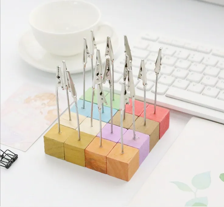 Custom LOGO desktop Cube Resin Base Stainless Steel Wire Card Note Holder Photo Holder Memo Clip