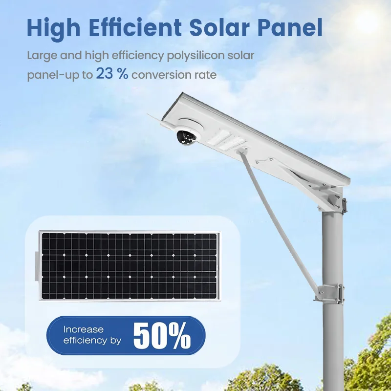 100W 200W 300W Integrated LED Solar Security Street Light with Optical Control Waterproof IP65 CCTV 4G Camera for Outdoor Use