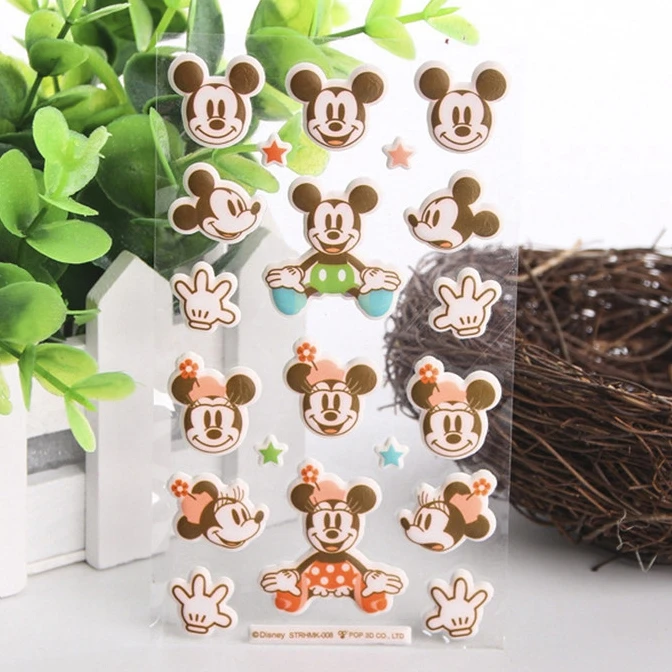 Custom mickey mouse EVA stickers sheet for kids OEM cute design cartoon 3d puffy phone sticker