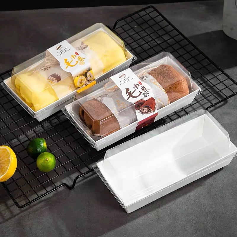 Wholesale Baking White Cake Packaging Box Roll Transparent Strip Packaging Drawer Box Paper Cake Box