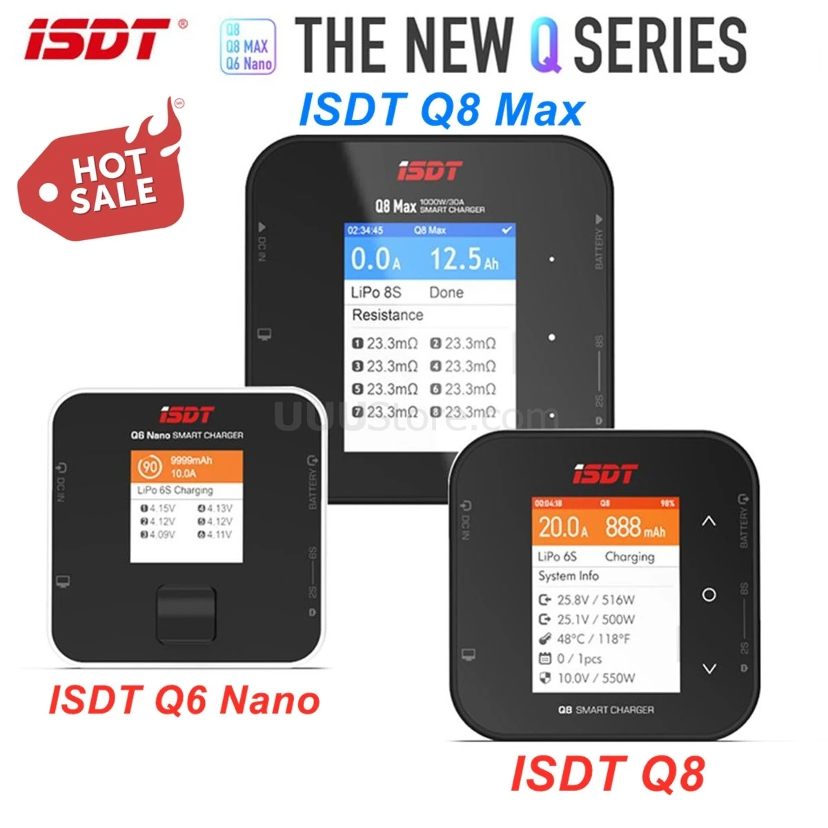 ISDT Air8 500W 20A 15W 1-8S High Power Smart Battery Balance Charger for Li-Po Li-Hv Li-Ion Li-Fe NiMH Ni-Cd Pb Battery
