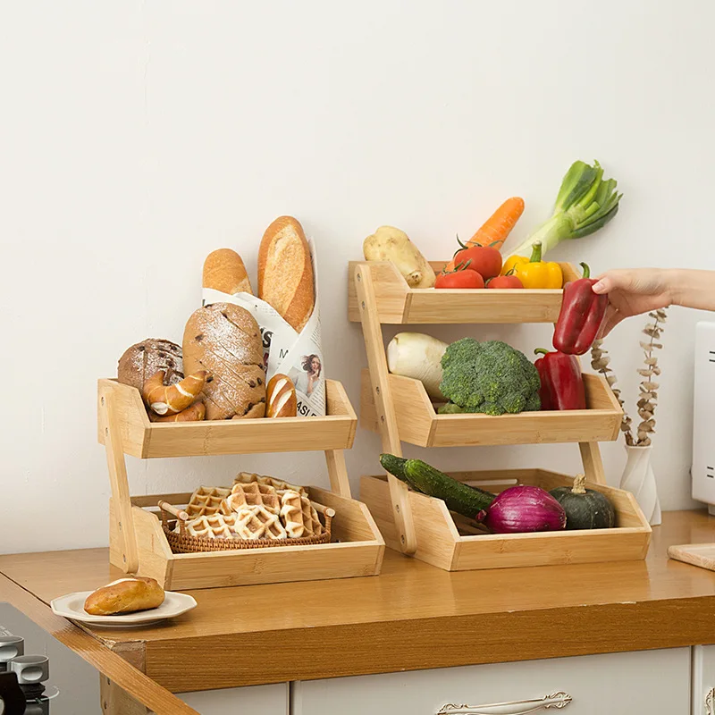 Multi-tier Bamboo Basket For Bread Storage Stand Home Kitchen Bowel Rack Countertop Storage Holder for Fruit Vegetable