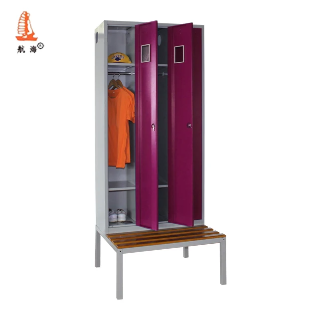 Useful Triple Compartment Metal Almirah Design Steel Locker Room 3 Door Lockers With Bench