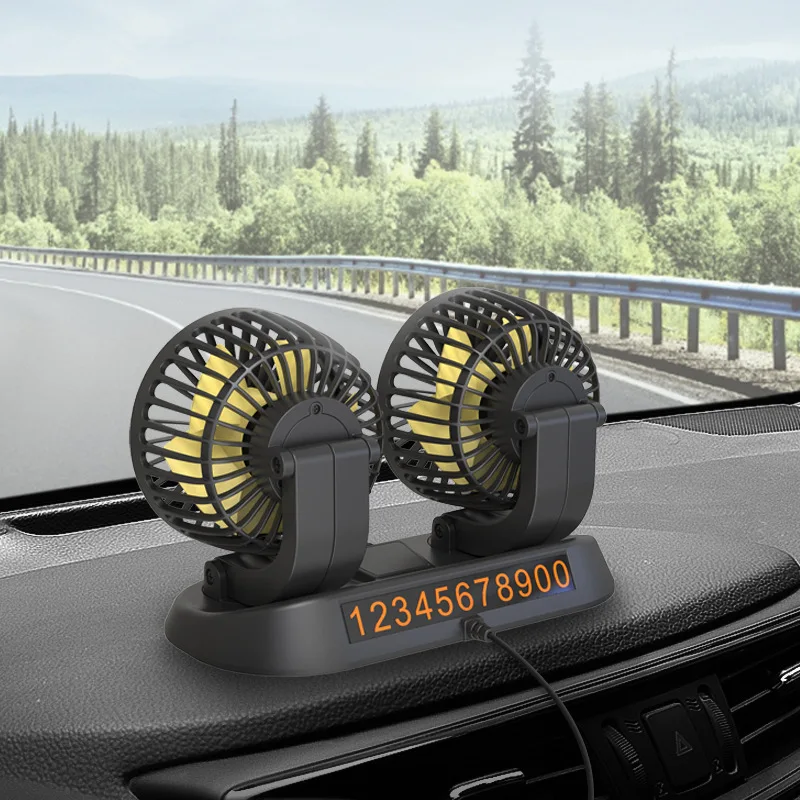 Summer Portable Auto Double Head Usb Fan 360 Degree Rotating Car Cooling Fan Car Fans For Car