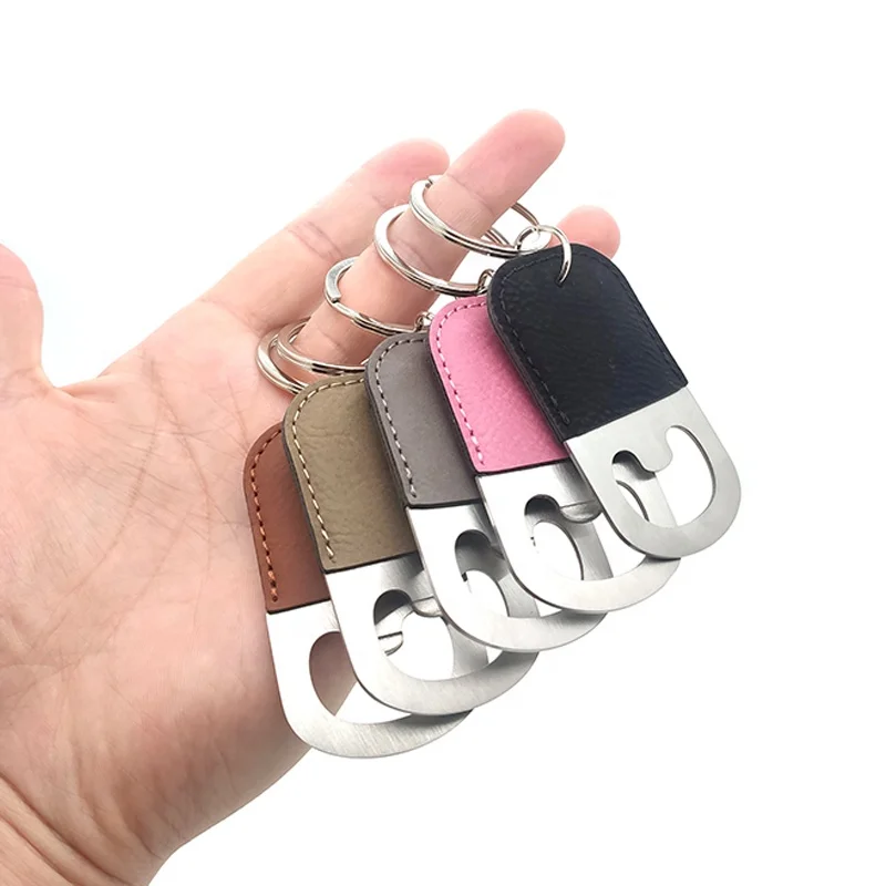 Customized Pu Leather Beer Bottle Opener Keychain Personalized Key Ring With Logo
