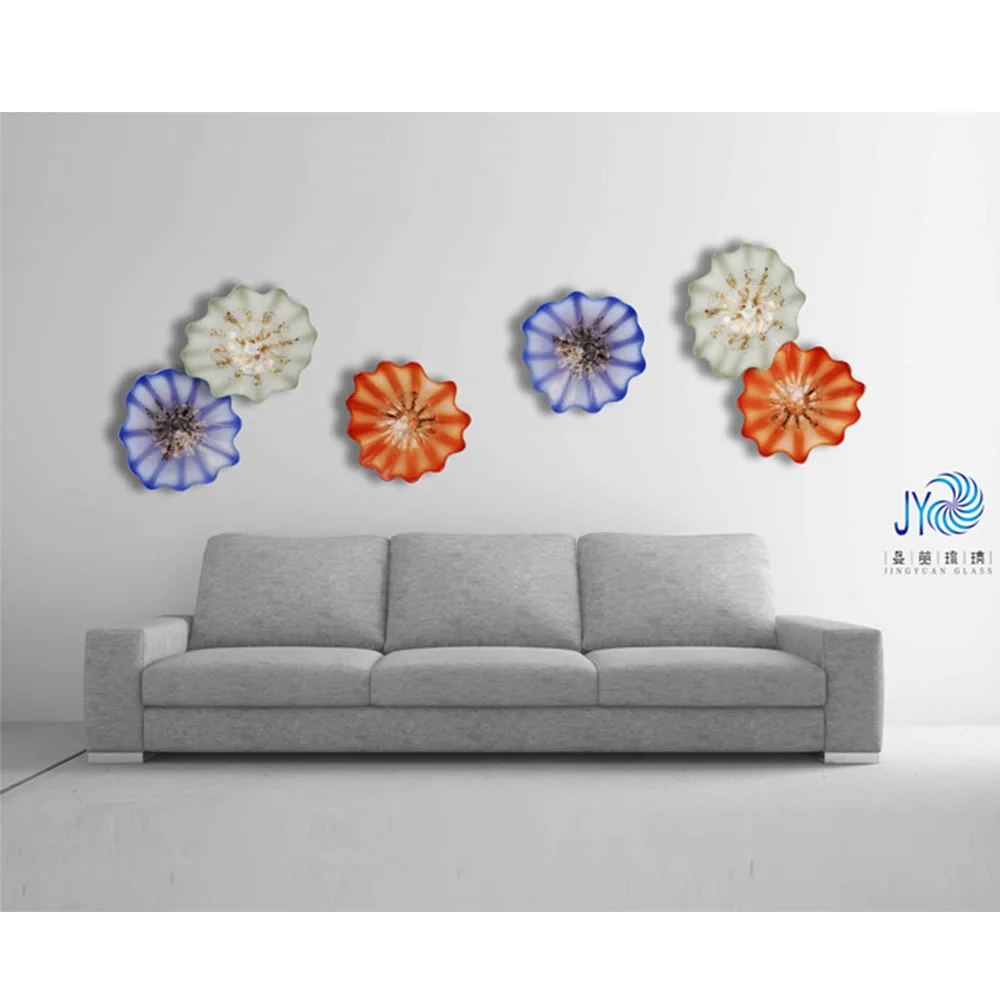 wholesale chihuly style flower shaped wall hanging murano home decoration colourful blown glass wall plates