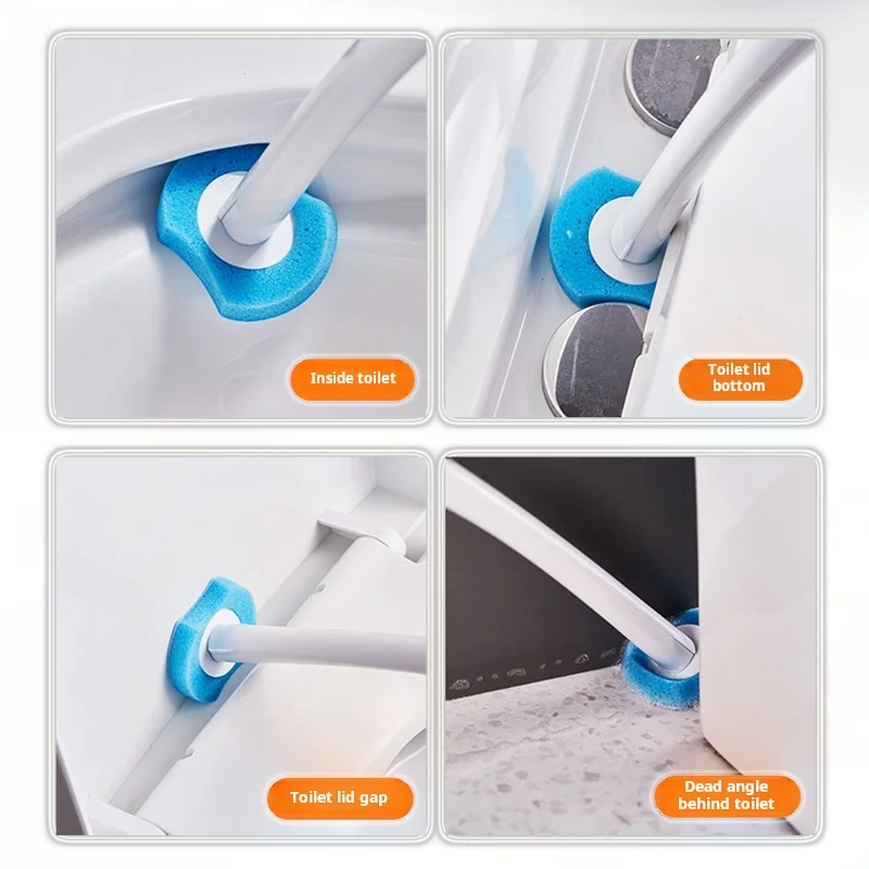 Toilet Bowl Wand Cleaner With Sponge Head Wall-mount Free Punch Disposable Toilet Brush With Soap Dispenser