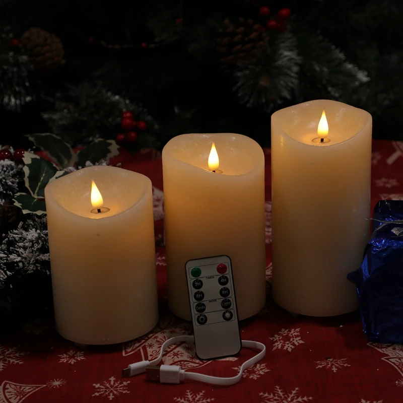 Flameless LED Yellow Pillar Candles  Real Wax Flameless Led Candle Lights Lamp High Quality Flameless D7.5*H10/12.5/15/17.5/20cm