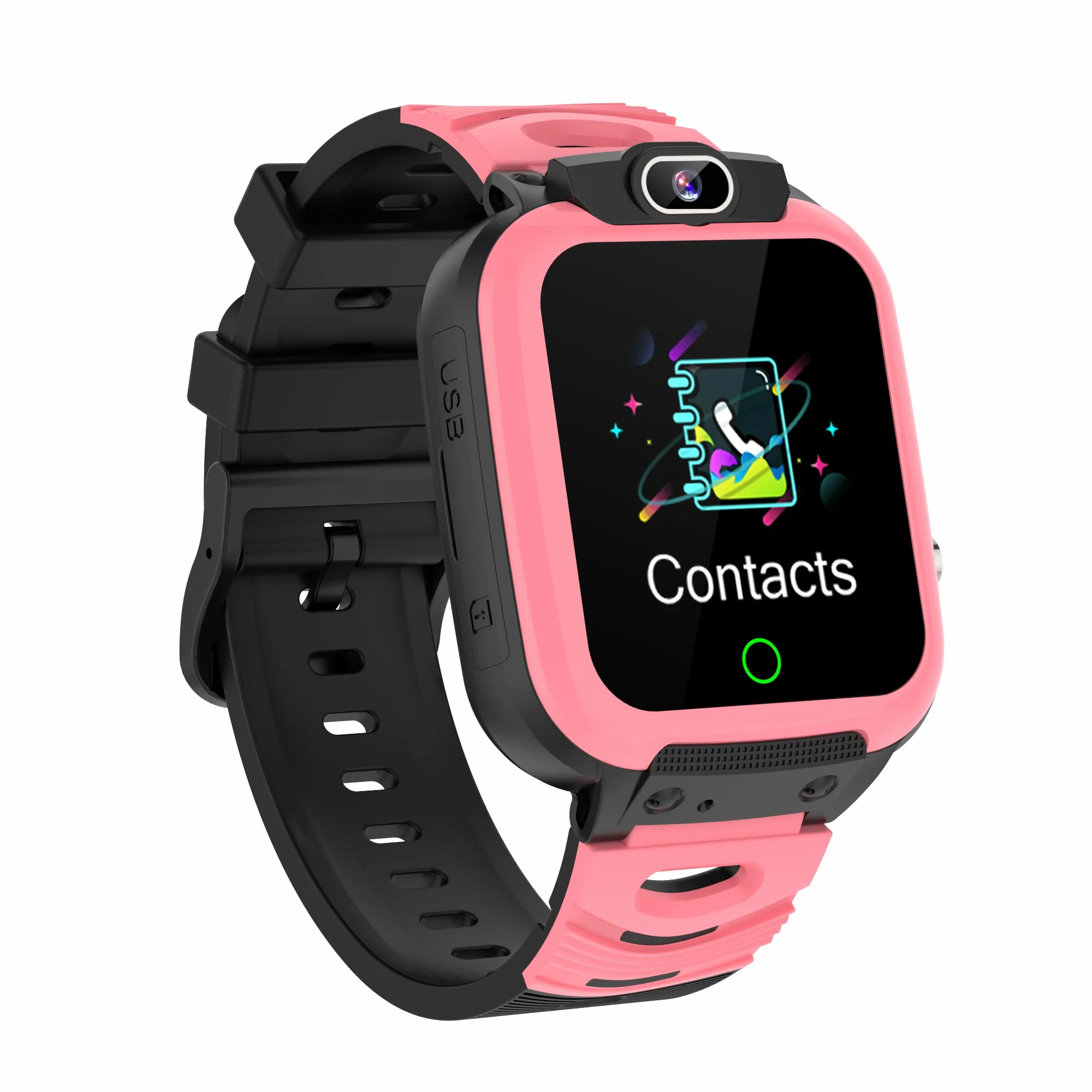 Hot Selling Cheap Pink Color Silicone Strap Child Smart Watch with Touch Screen