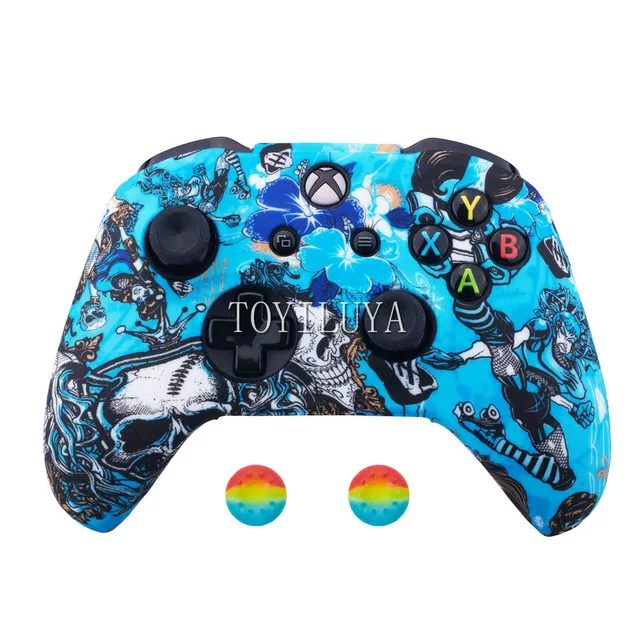 Camouflage Camo Silicone Protective Skin Case Rubber Cover Sleeve +2 Thumb grips  for XBox One X S Controller Game Accessory