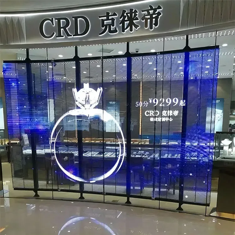 High transparency self adhesive p6 flexible LED screen crystal film screen on glass for indoor use