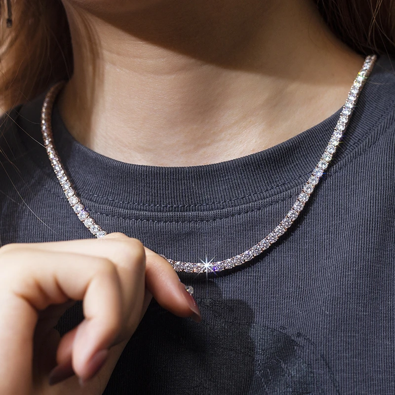 14K White/Yellow/Rose Gold Tennis Hand Set Lab Grown Diamond Chian/Necklace