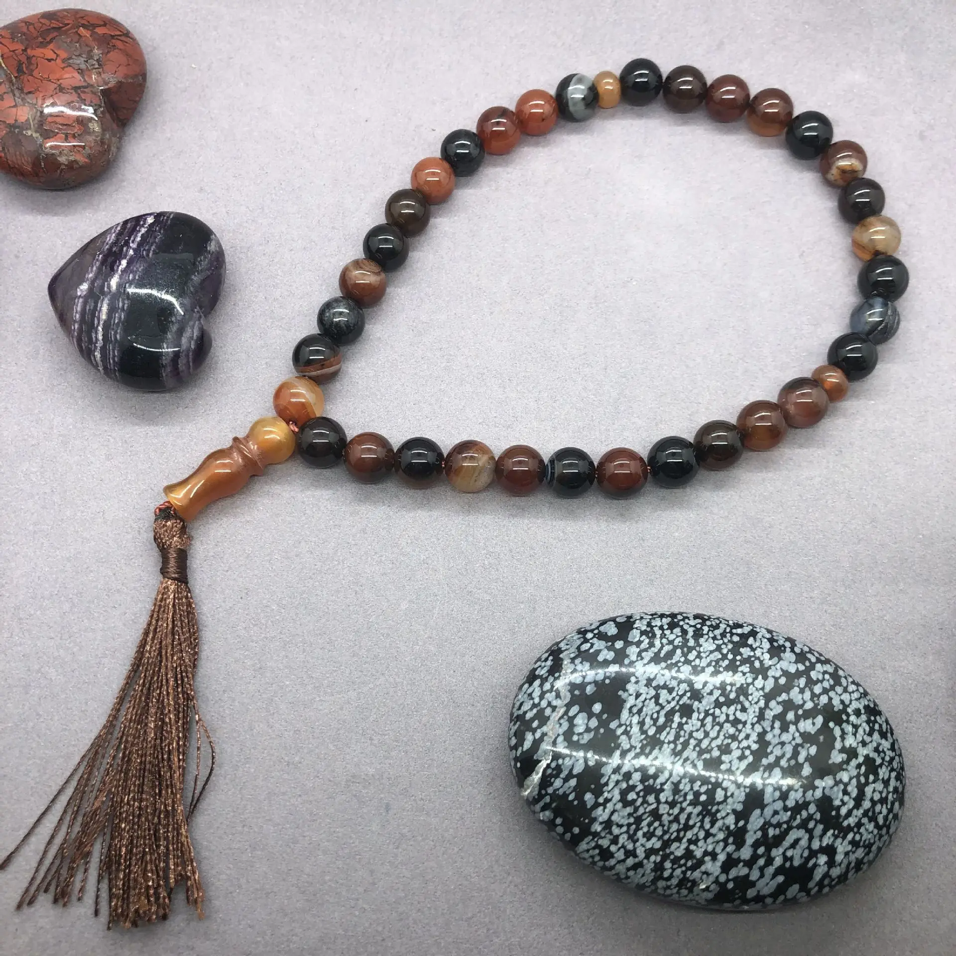 handmade boho natural gemstone islamic muslim prayer beads bracelet tasbih tassel pendant accessory
