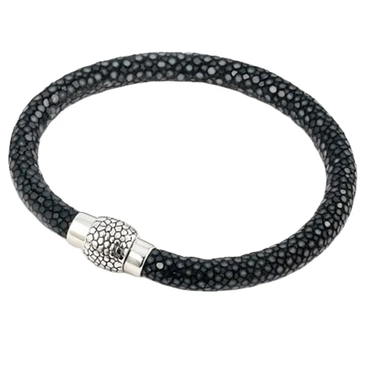 2014 New Arrival Thailand Stingray Bracelet,Handmade genuine stingray leather bracelet with 925 sterling silver magnetic clasp