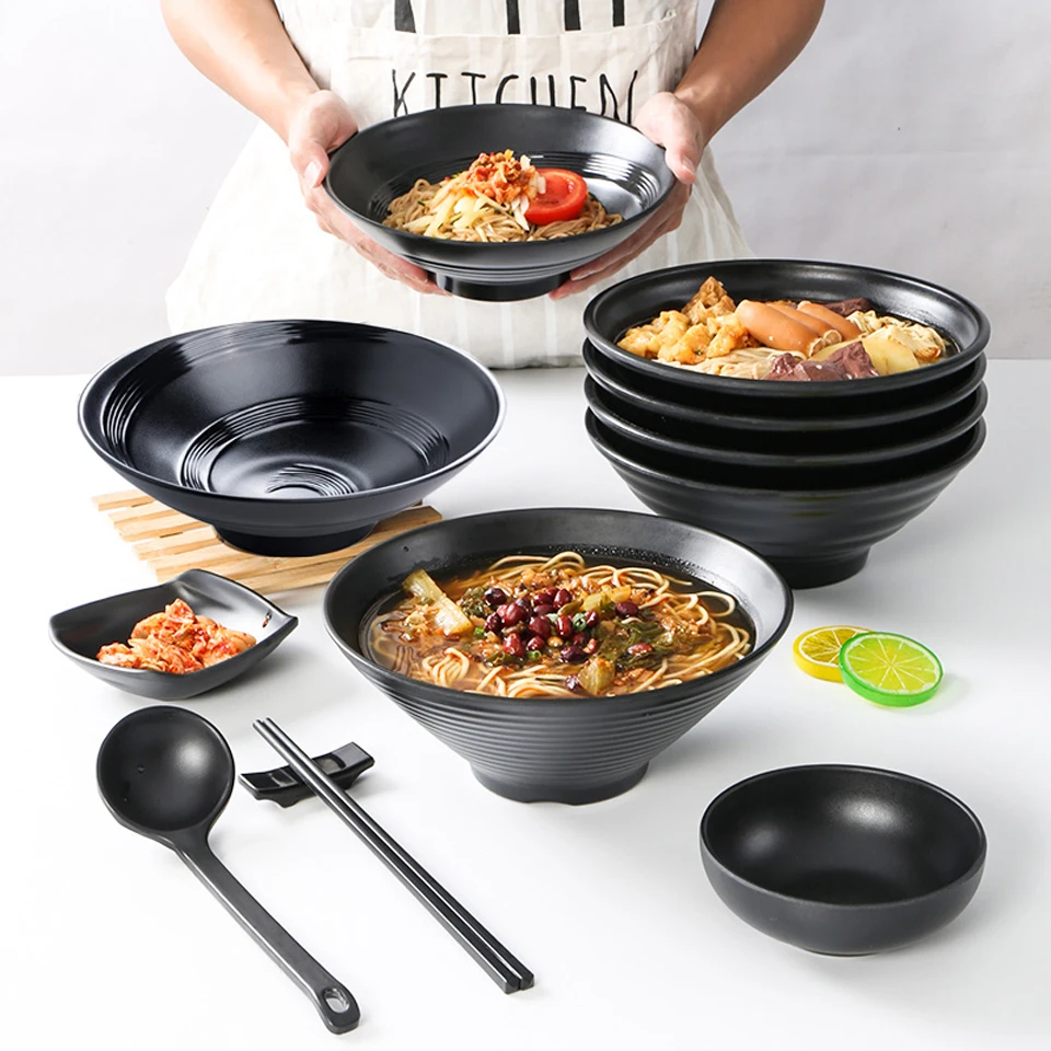 Melamine Tableware Noodle Bowl Commercial Restaurant Spicy Hot Big Black Plastic Soup Rice Bowl Melamine Bowl