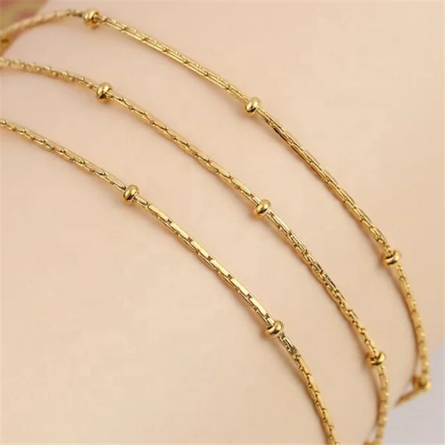 Yiwu Aceon Stainless Steel No Space Tight Link Strong Thin Chain Stylish Single Bead Rectangle Link Elegant Plain Chain Necklace